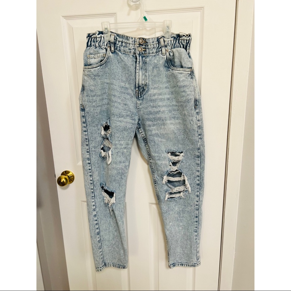 High-rise paper bag mom jeans
